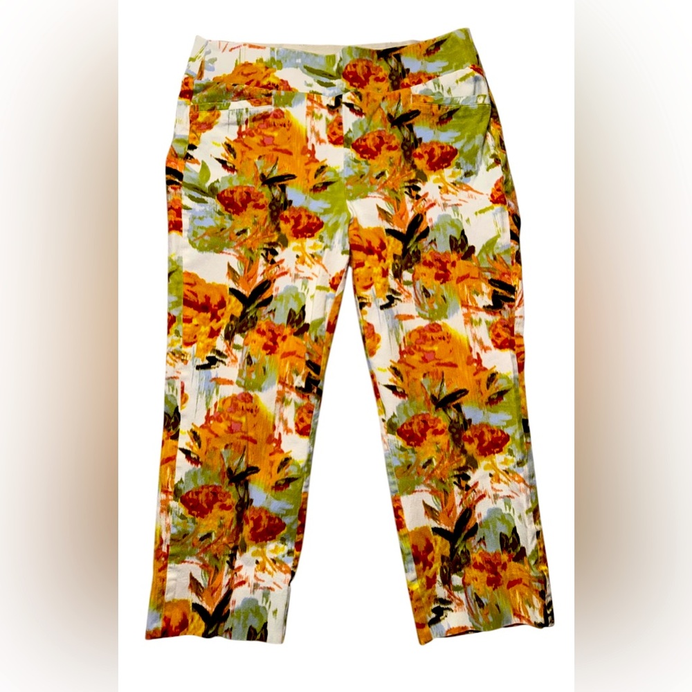 Soft Surroundings Women’s Floral Ankle Pants - Orange and Green💕